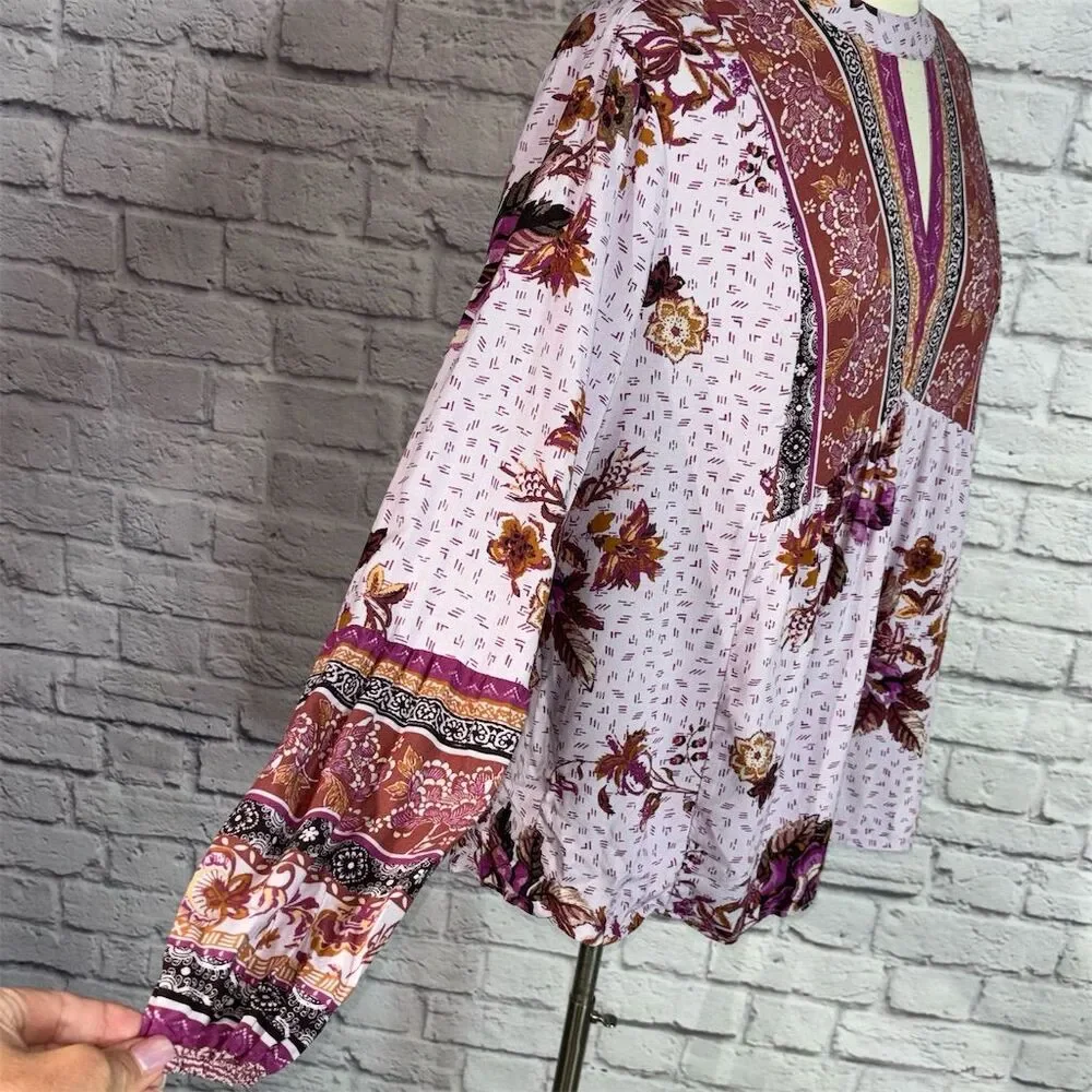 Maurices Women's L Purple Floral Boho Peasant Blouse Long Sleeve - Picture 7 of 9